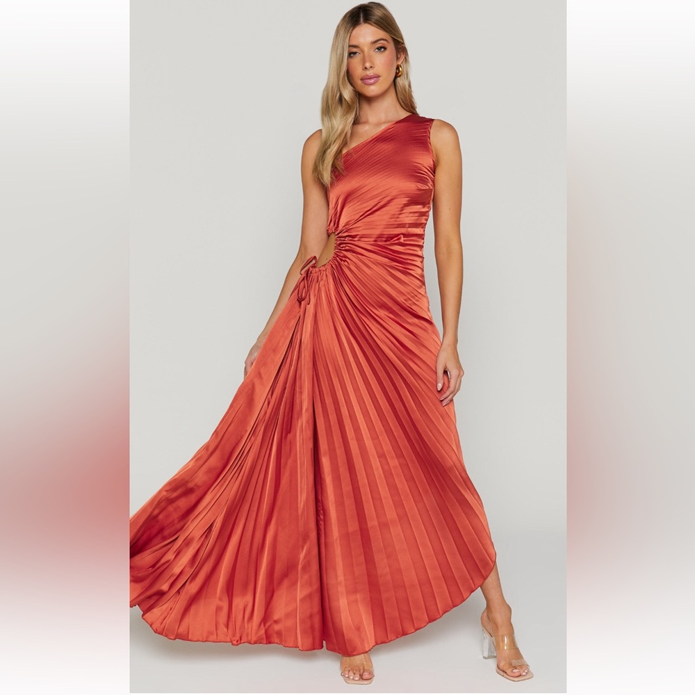 KITSUNE MIDAXI DRESS - ONE SHOULDER CUT OUT DRESS IN COPPER